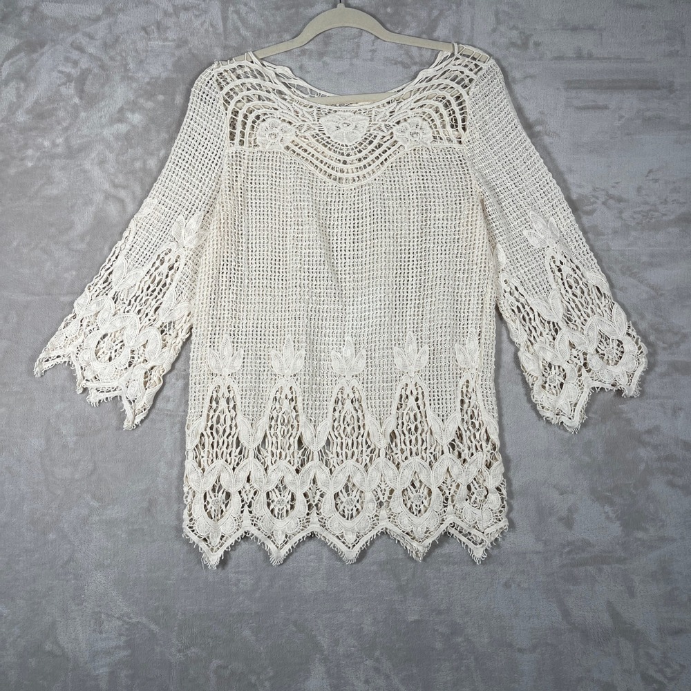 Unbranded Women's Top Crochet Knit Cottagecore Swim Cover Neutral OS Cream